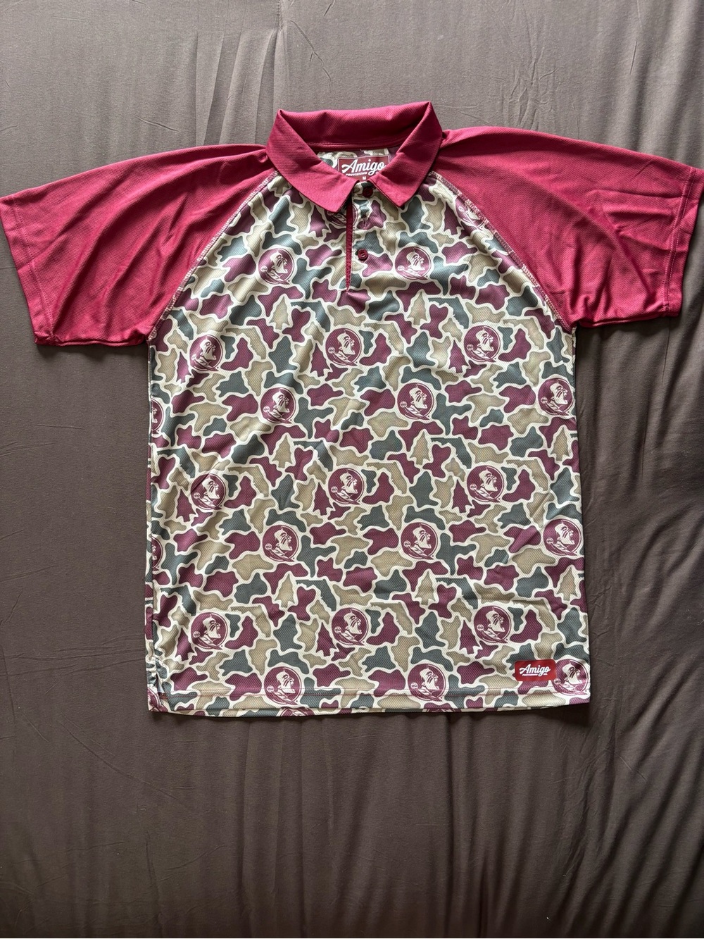 Ami Men's Burgundy & Olive Camo Polo